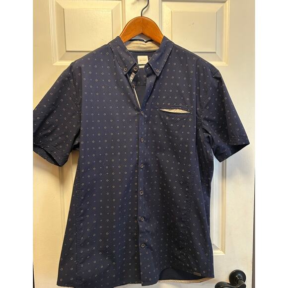 J.B. Holt Men's Navy Blue Dot Short Sleeve Button Down Shirt, Size 2XL - Picture 1 of 7
